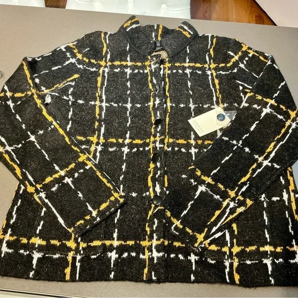 Adrienne Vittadini. Black, Yellow & White  Plaid Jacket / Cardigan. XL FAB ♥️ - Picture 17 of 17